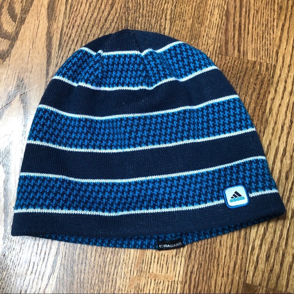 Adidas Climawarm blue knit hat with fleece lining
